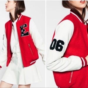 Zara Red and White Varsity Jacket